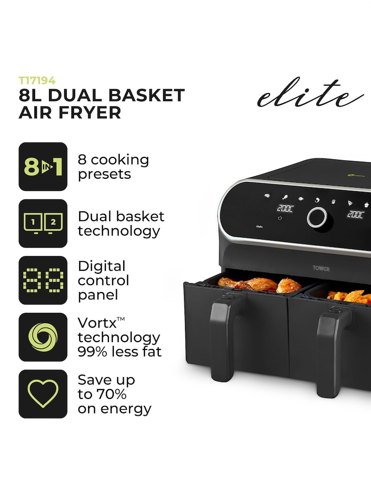 Tower Graphite 8L Elite Dual Basket Air Fryer - Image 8 of 8 Tower Graphite 8L Elite Dual Basket Air Fryer - Image 8 of 8