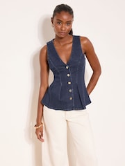 Lipsy Rinse Blue Peplum Denim Waistcoat - Image 2 of 4