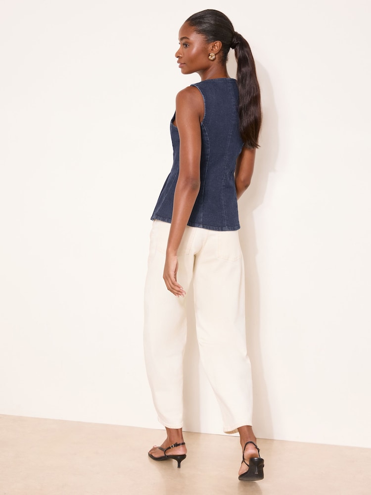 Lipsy Rinse Blue Peplum Denim Waistcoat - Image 4 of 4