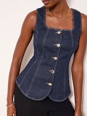 Lipsy Rinse Blue Square Neck Denim Waistcoat - Image 2 of 4