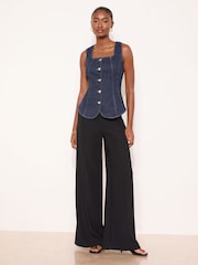 Lipsy Rinse Blue Square Neck Denim Waistcoat - Image 3 of 4