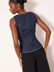 Lipsy Rinse Blue Square Neck Denim Waistcoat - Image 4 of 4