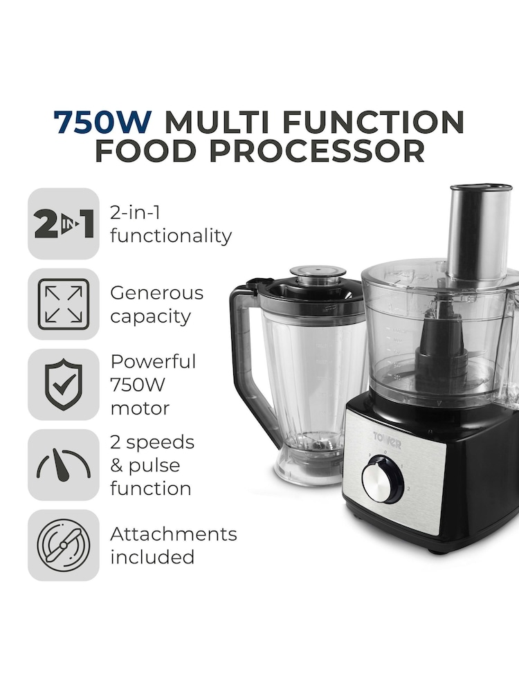 Tower Black Multi-Function Food Processer & Blender - Image 2 of 7 Tower Black Multi-Function Food Processer & Blender - Image 2 of 7