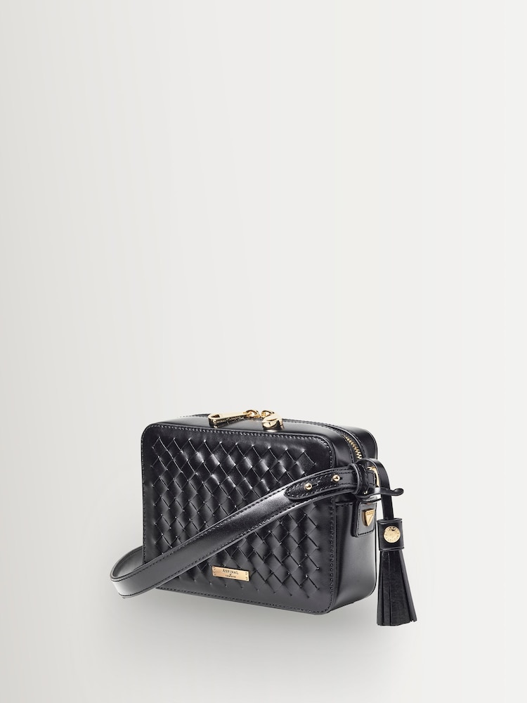 Aspinal of London Black Camera Slot Weave leather Bag with Tassel - Image 2 of 4 Aspinal of London Black Camera Slot Weave leather Bag with Tassel - Image 2 of 4