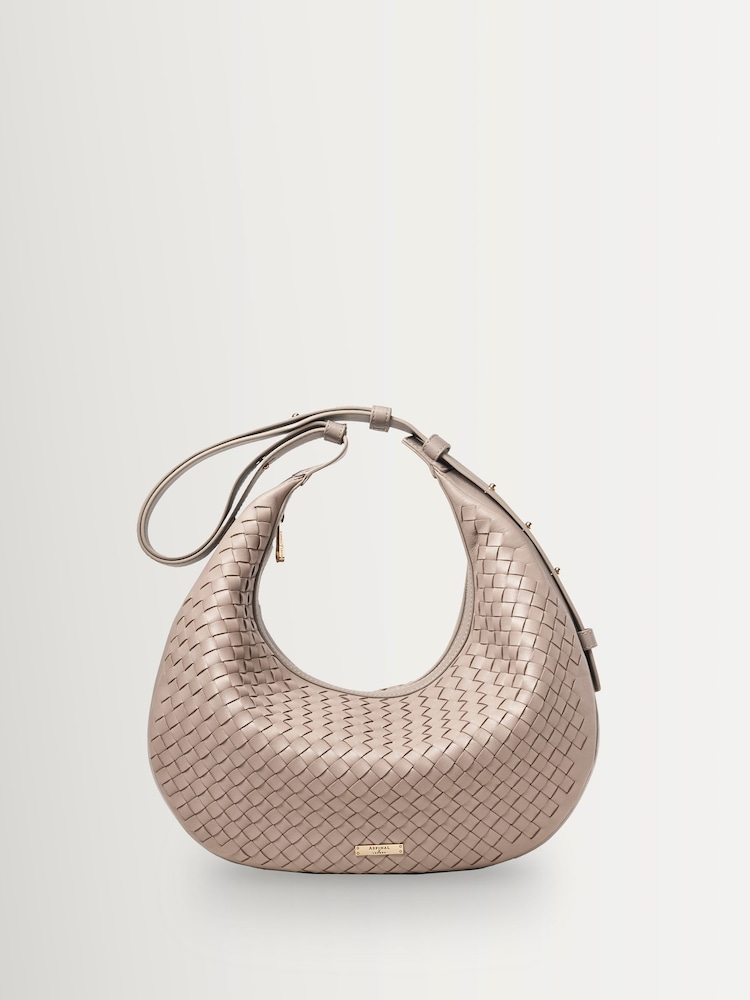Aspinal of London Brown Husdon Slouchy Crescent Slot Weave Bag - Image 2 of 5