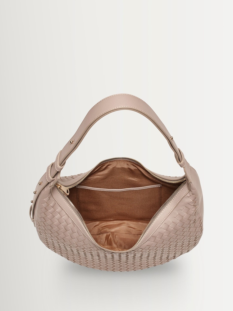 Aspinal of London Brown Husdon Slouchy Crescent Slot Weave Bag - Image 5 of 5