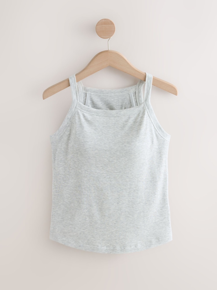 Grey Cotton Rib Hidden Support High Neck Vest - Image 1 of 3 Grey Cotton Rib Hidden Support High Neck Vest - Image 1 of 3