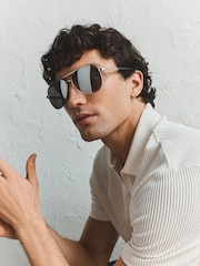 فضي ممشط - نظارات Aviator شمسية - صورة 1 من 5