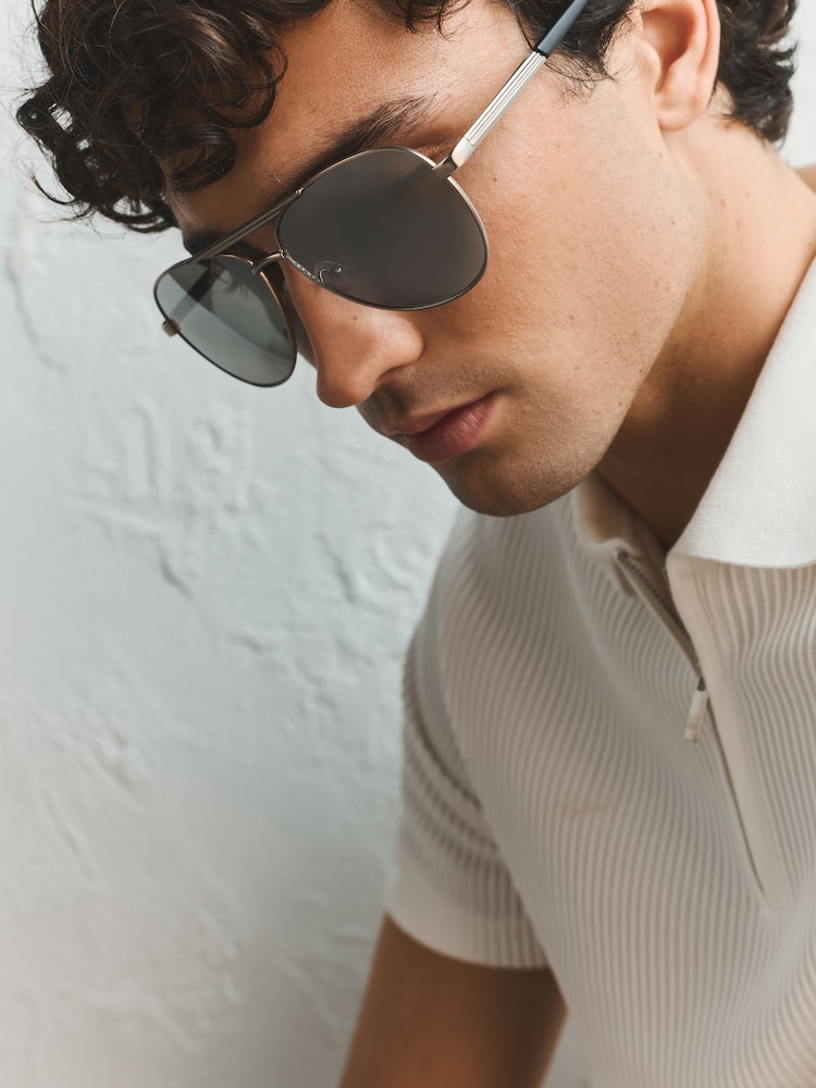 فضي ممشط - نظارات Aviator شمسية - صورة 2 من 5