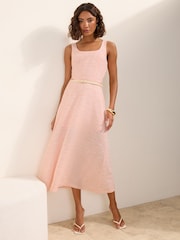 Friends Like These Pink Boucle Belted Midi Dress - Image 1 of 5