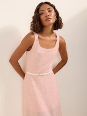 Friends Like These Pink Boucle Belted Midi Dress - Image 2 of 5