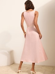 Friends Like These Pink Boucle Belted Midi Dress - Image 5 of 5