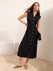 أسود - Friends Like These Side Buckle Utility Shirt Dress - Image 4 of 5
