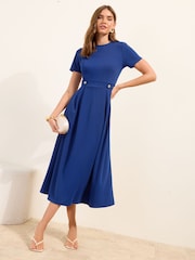 Friends Like These Blue Tab Detail Short Sleeve Midi Tailored Dress - Image 1 of 4