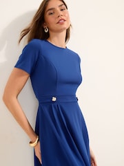 Friends Like These Blue Tab Detail Short Sleeve Midi Tailored Dress - Image 2 of 4