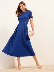 Friends Like These Blue Tab Detail Short Sleeve Midi Tailored Dress - Image 3 of 4