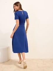 Friends Like These Blue Tab Detail Short Sleeve Midi Tailored Dress - Image 4 of 4