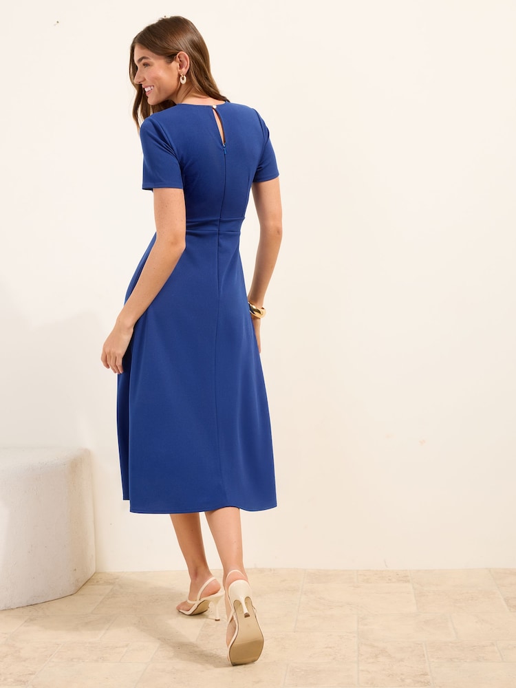 Friends Like These Blue Tab Detail Short Sleeve Midi Tailored Dress - Image 4 of 4