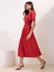 Korallenpink - Friends Like These Belted Flutter Sleeve Midi Dress - Bild 3 von 4