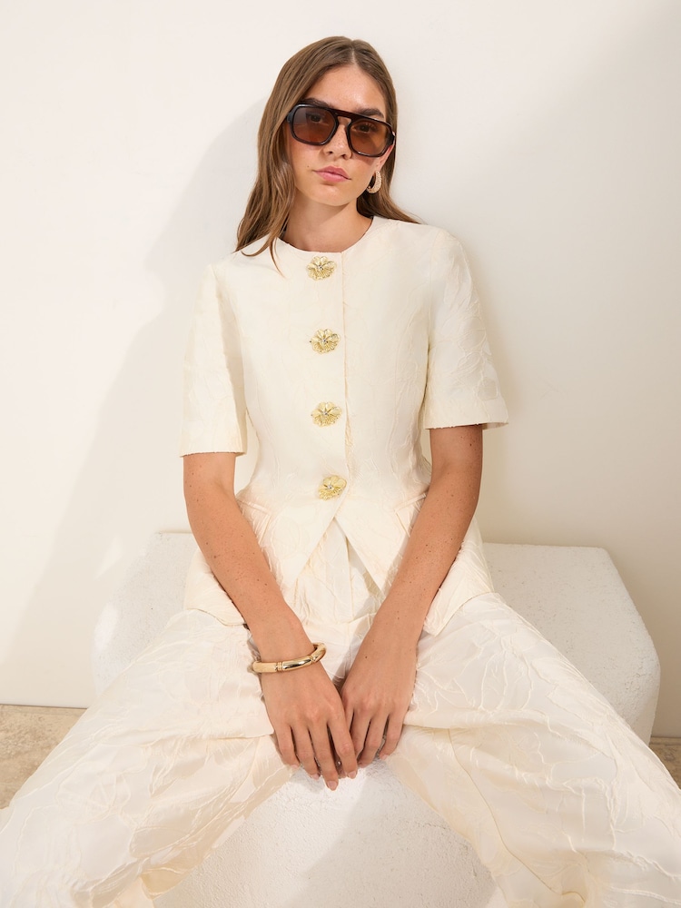 Friends Like These Cream Premium Floral Jacquard Blazer - Image 5 of 5