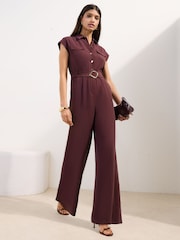 Friends Like These Chocolate Brown Utility Tailored Jumpsuit - Image 1 of 4