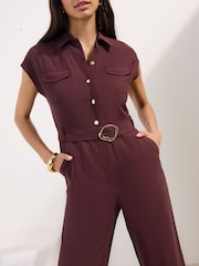 Friends Like These Chocolate Brown Utility Tailored Jumpsuit - Image 3 of 4