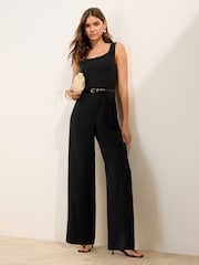Friends Like These Black Belted Wide Leg Jumpsuit - Image 1 of 4