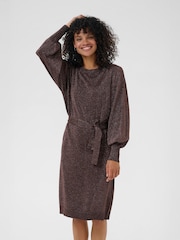 Kaffe Brown KAregina Long Sleeve Knit Belt Dress - Image 1 of 6