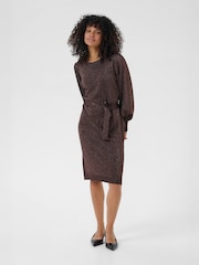 Kaffe Brown KAregina Long Sleeve Knit Belt Dress - Image 2 of 6
