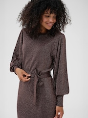 Kaffe Brown KAregina Long Sleeve Knit Belt Dress - Image 4 of 6