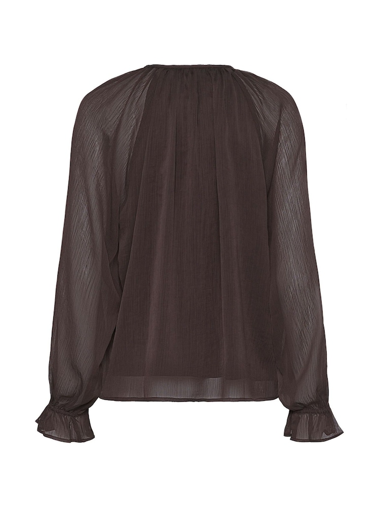 Kaffe KAmila Tie Neck Chiffon Brown Blouse - Image 6 of 6 Kaffe KAmila Tie Neck Chiffon Brown Blouse - Image 6 of 6
