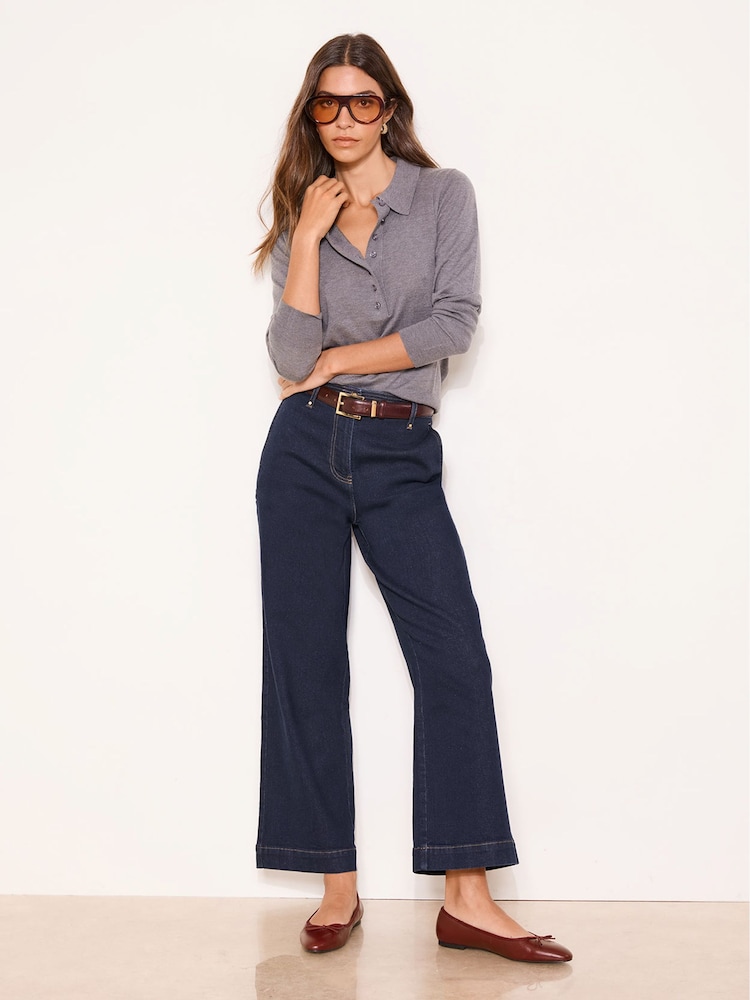 Lipsy Rinse Blue Wash Wide Crop Leg Jeans - Image 1 of 4