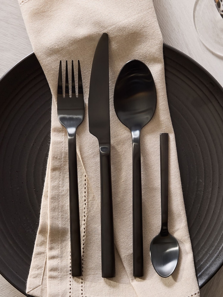 Black Hampton 16 Piece Stainless Steel Cutlery Set - Image 1 of 3 Black Hampton 16 Piece Stainless Steel Cutlery Set - Image 1 of 3