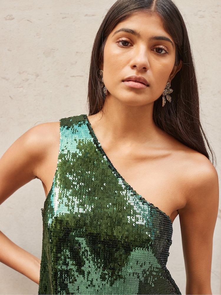 Ro&Zo Green One Shoulder Sequin Top - Image 2 of 3
