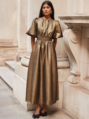 Ro&Zo Gold Puff Sleeve Dress - Image 1 of 4