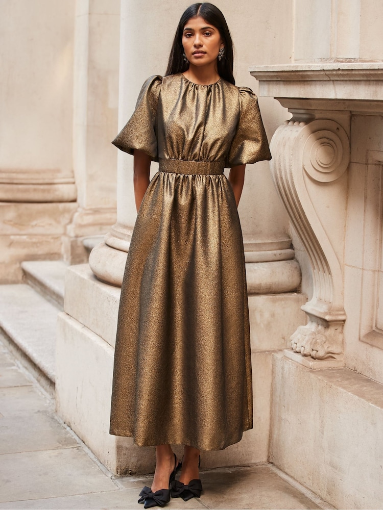 Ro&Zo Gold Puff Sleeve Dress - Image 1 of 4