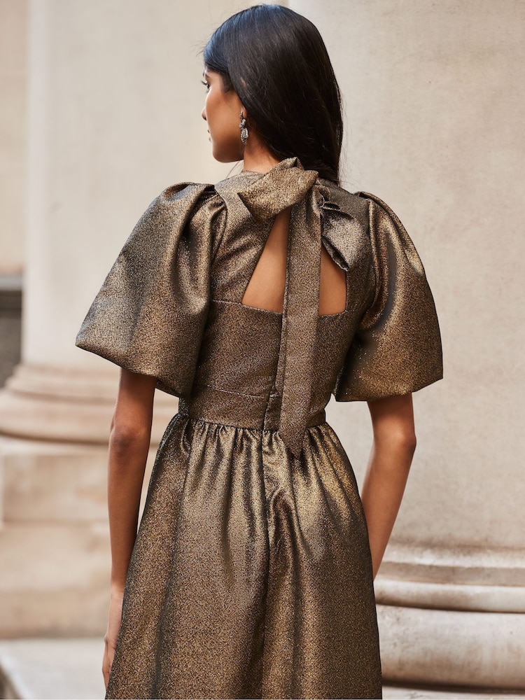 Ro&Zo Gold Puff Sleeve Dress - Image 4 of 4