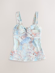 Pastel Blue Shell Wide Strap Tummy Control Bandeau Tankini Top - Image 5 of 8