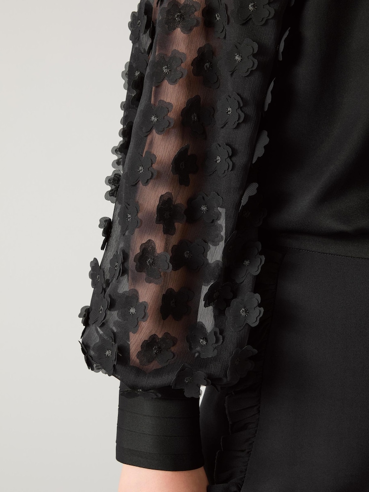LK Bennett Black Gisella Black 3D Flower Chiffon Blouse - Image 3 of 3 LK Bennett Black Gisella Black 3D Flower Chiffon Blouse - Image 3 of 3