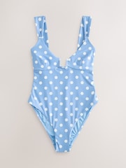 Blue/White Spot Square Neck Swimsuit - Image 5 of 8