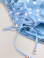 Blue/Brown Spot Bandeau Ruched Leg Tummy Control Shaping Swimsuit - Image 2 of 3