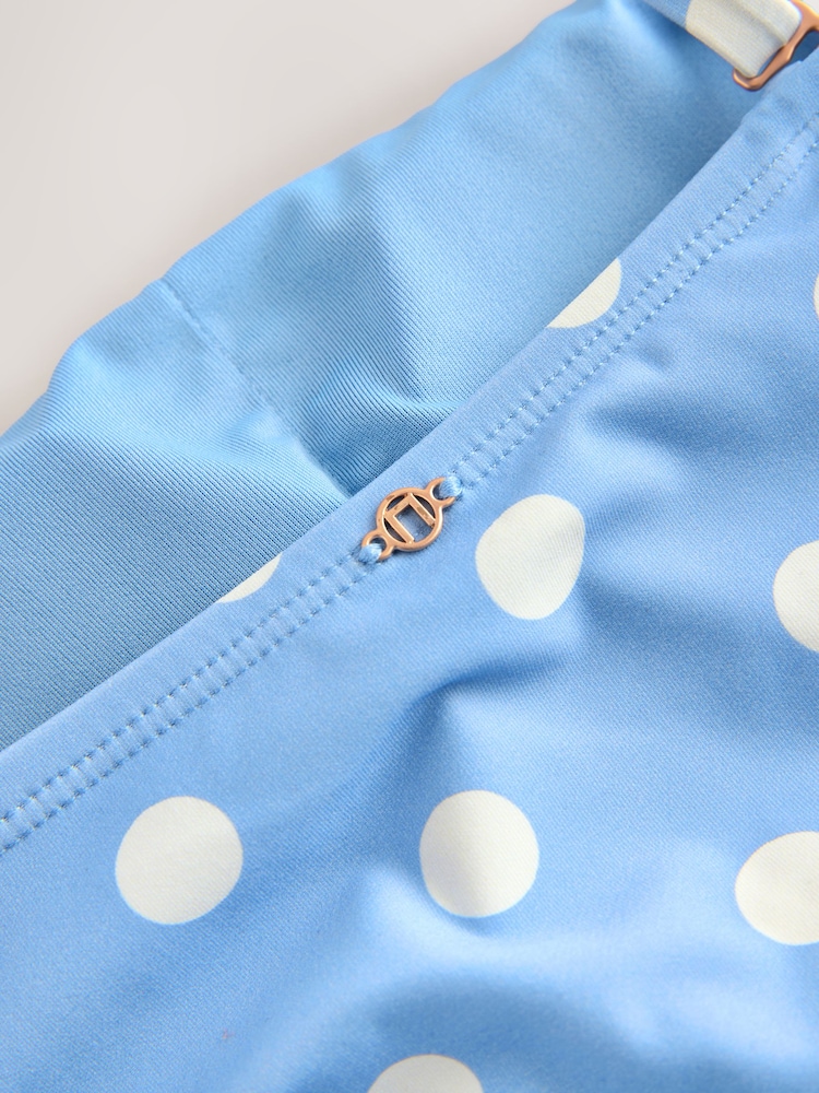 Blue/Brown Spot Bandeau Ruched Leg Tummy Control Shaping Swimsuit - Image 3 of 3