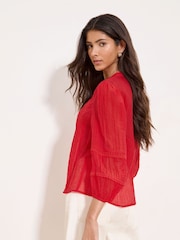 Rot - Lipsy 3/4 Sleeve Grandad Blouse - Bild 4 von 4