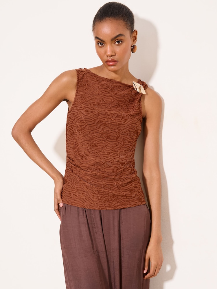 Lipsy Brown Textured Hardware Detail Top - Image 1 of 4