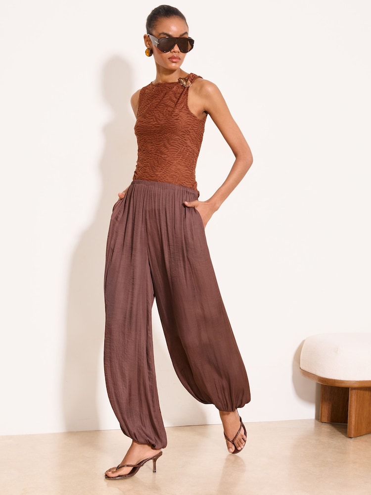 Lipsy Brown Textured Hardware Detail Top - Image 2 of 4