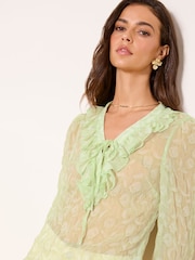 Lipsy Green Textured Ruffle Tie Blouse - Image 2 of 4