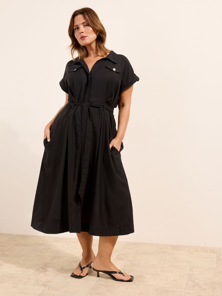 black linen shift dress plus size Basic Dress - Black Linen