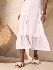 Lipsy White Petite Linen Look Button Through Midi Dress - Image 4 of 4