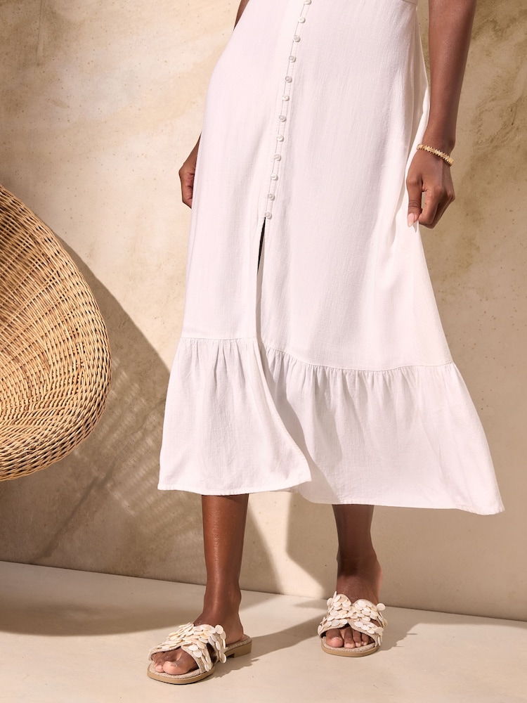 Lipsy White Petite Linen Look Button Through Midi Dress - Image 4 of 4
