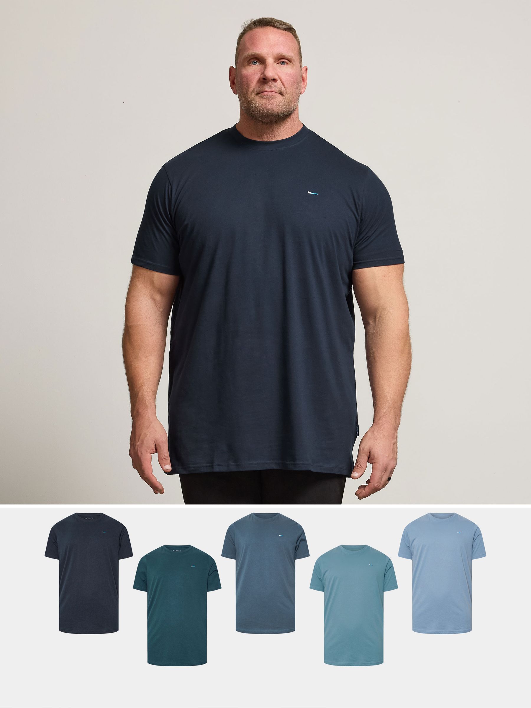 Badrhino Big & Tall Men's Blue 5 Pack Extra Long T-Shirts - Image 1